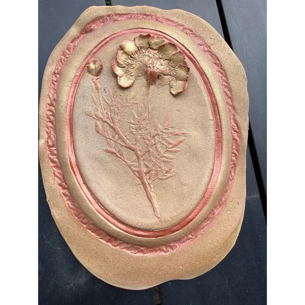 Meliha's Kreations vintage artisan Cameo Botanical Clay Wall Plaque Art 8x6